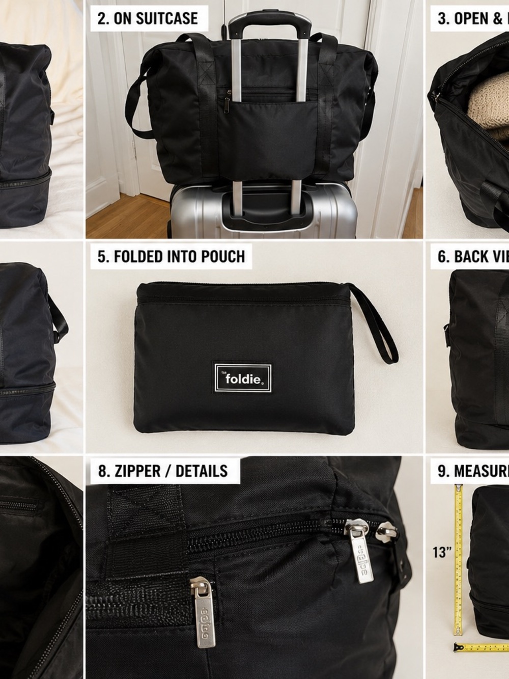 The Foldie Expandable Travel Bag Black Carry-On Weekender EUC